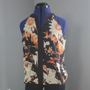 Black Floral Halter Camisole with Cream & Orange Blooms